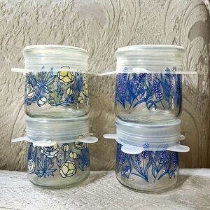Oui Yogurt Limited Edition Floral 5oz Glass Jars w/Silicone Lids, Set of 4